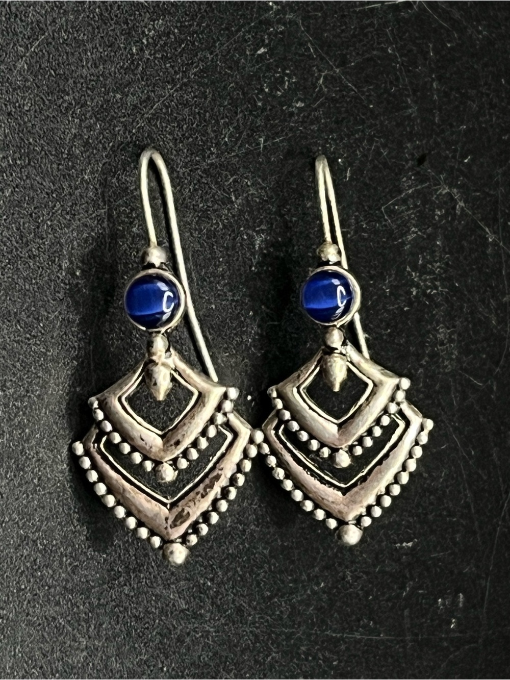 Vintage Avon Silver-Tone Blue Stone Drop Earrings